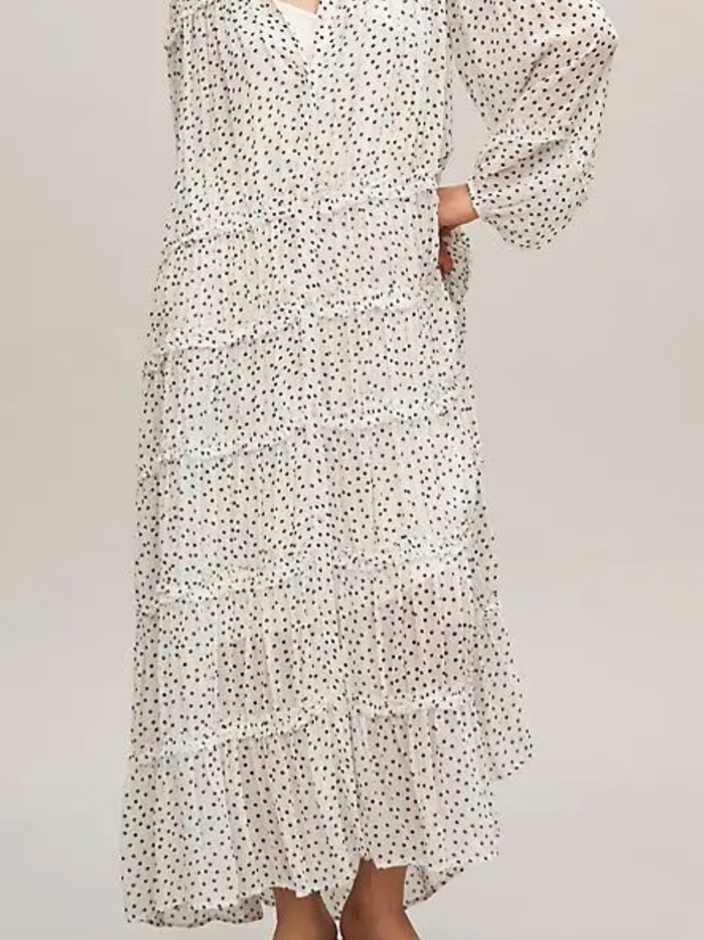 Anthropologie White Maxi Dress with Black Polka Dots